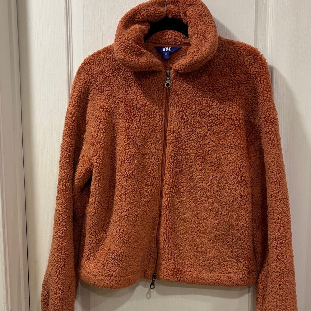 JoyLab Plush Sherpa Zip Jacket - Rust Brown